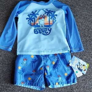 NWT, Bluey Kids Swim Rashguard Set - Light Blue and Blue